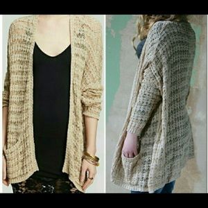 Free people tan long open front cardigan knit